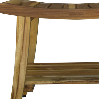 Contemporary Teak Shower Bench With Shelf In Natural Finish HomeRoots