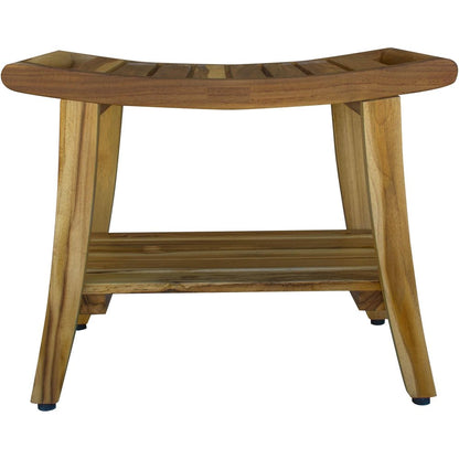 Contemporary Teak Shower Bench With Shelf In Natural Finish HomeRoots