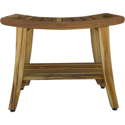 Contemporary Teak Shower Bench With Shelf In Natural Finish HomeRoots
