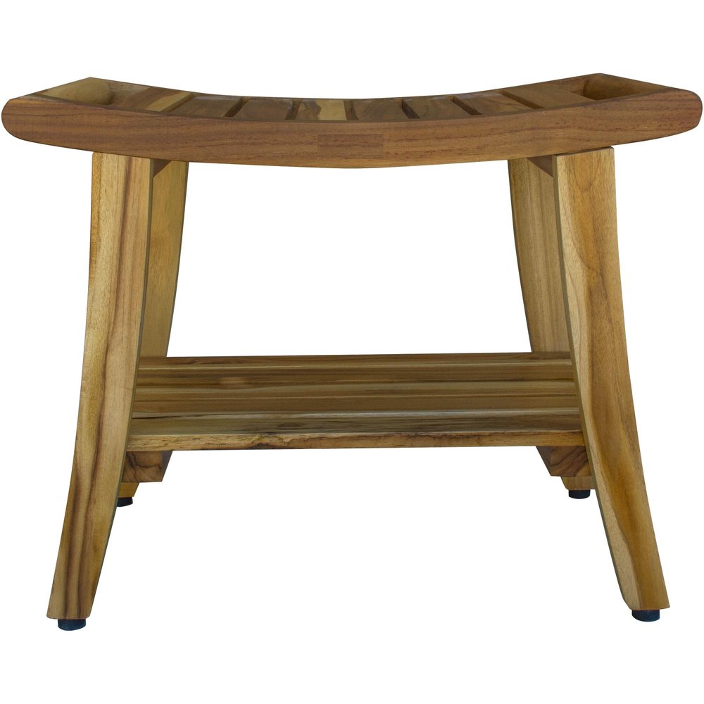 Contemporary Teak Shower Bench With Shelf In Natural Finish HomeRoots