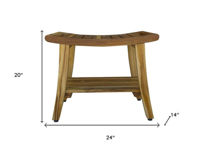 Contemporary Teak Shower Bench With Shelf In Natural Finish HomeRoots