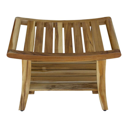 Contemporary Teak Shower Bench With Shelf In Natural Finish HomeRoots