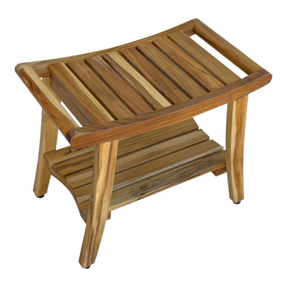 Contemporary Teak Shower Bench With Shelf In Natural Finish HomeRoots