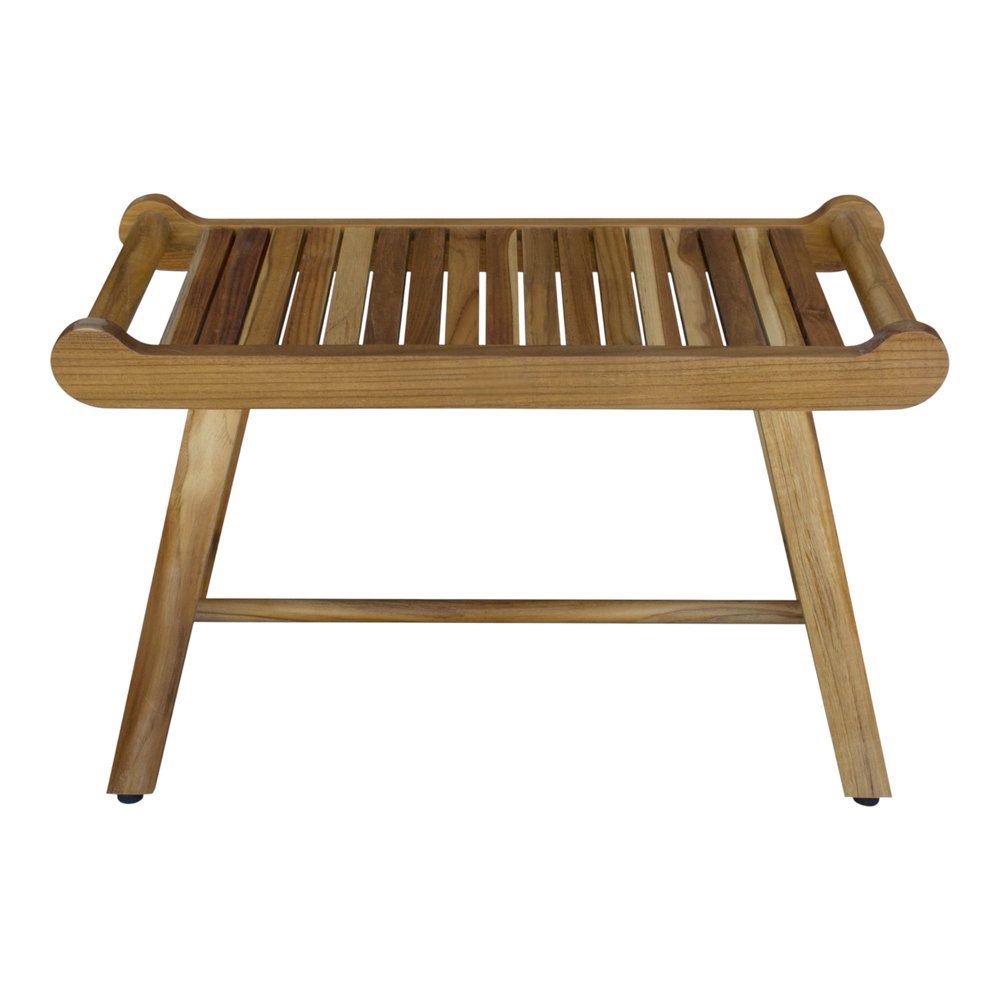 Rectangular Teak Shower Bench With Handles In Natural Finish HomeRoots