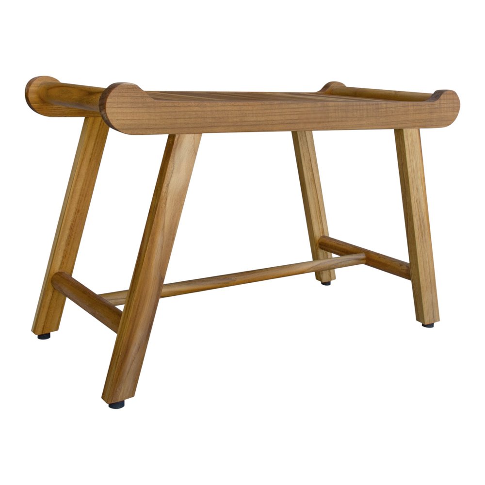 Rectangular Teak Shower Bench With Handles In Natural Finish HomeRoots