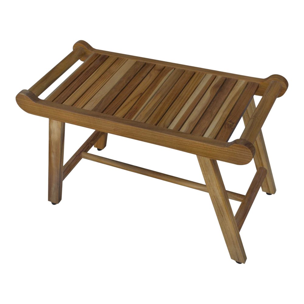 Rectangular Teak Shower Bench With Handles In Natural Finish HomeRoots