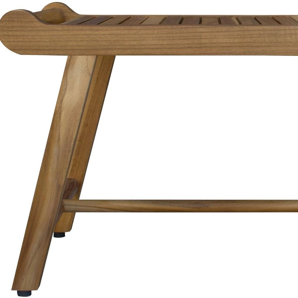 Rectangular Teak Shower Bench With Handles In Natural Finish HomeRoots