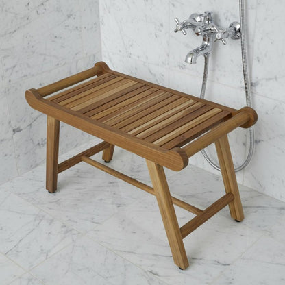 Rectangular Teak Shower Bench With Handles In Natural Finish HomeRoots