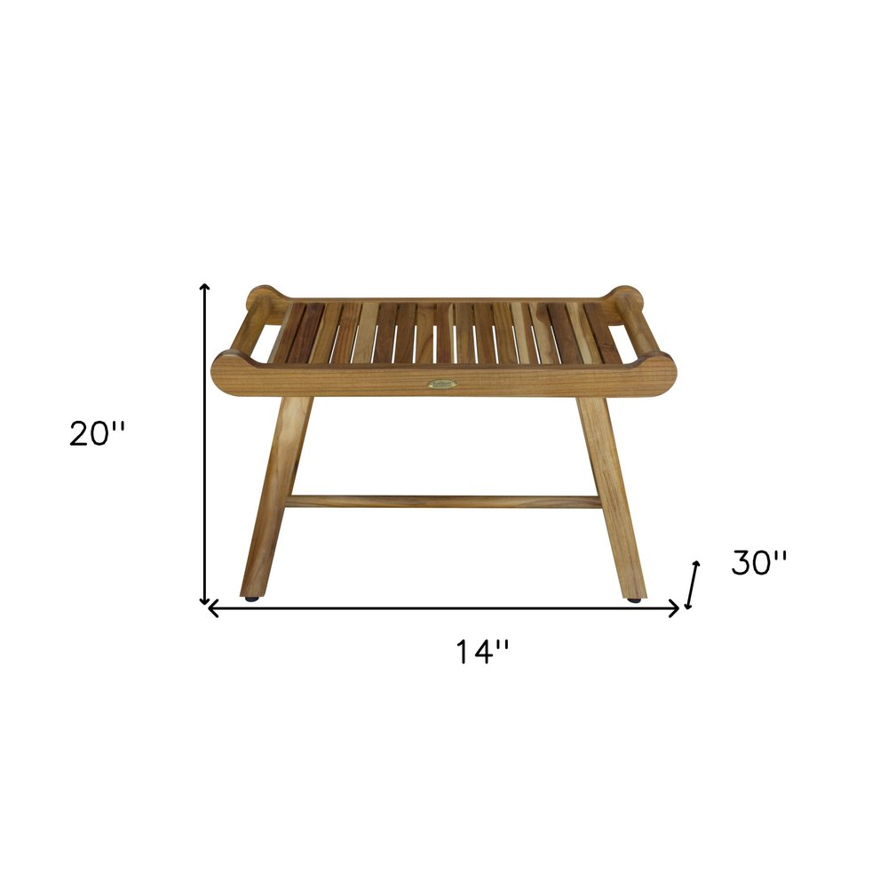 Rectangular Teak Shower Bench With Handles In Natural Finish HomeRoots
