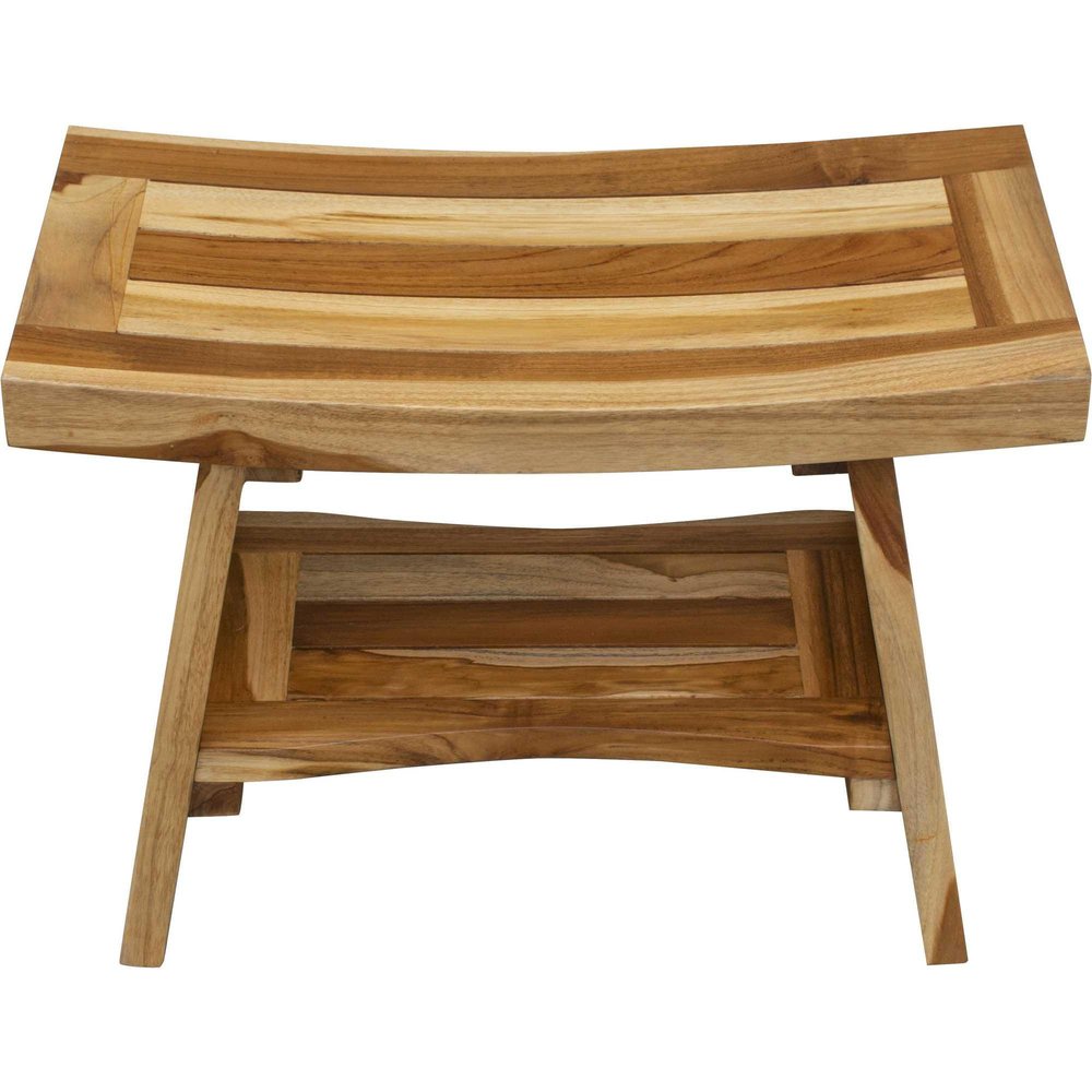 24" Natural Teak Rectangular Shower Bench With Shelf HomeRoots