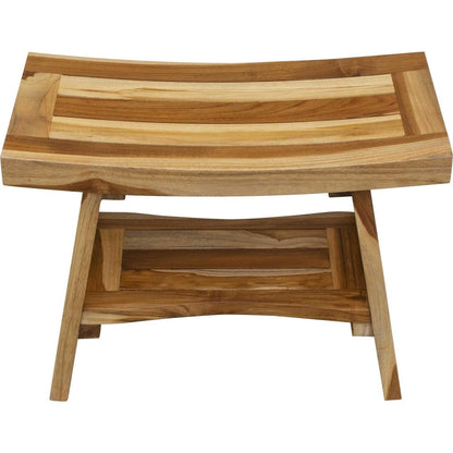 24" Natural Teak Rectangular Shower Bench With Shelf HomeRoots