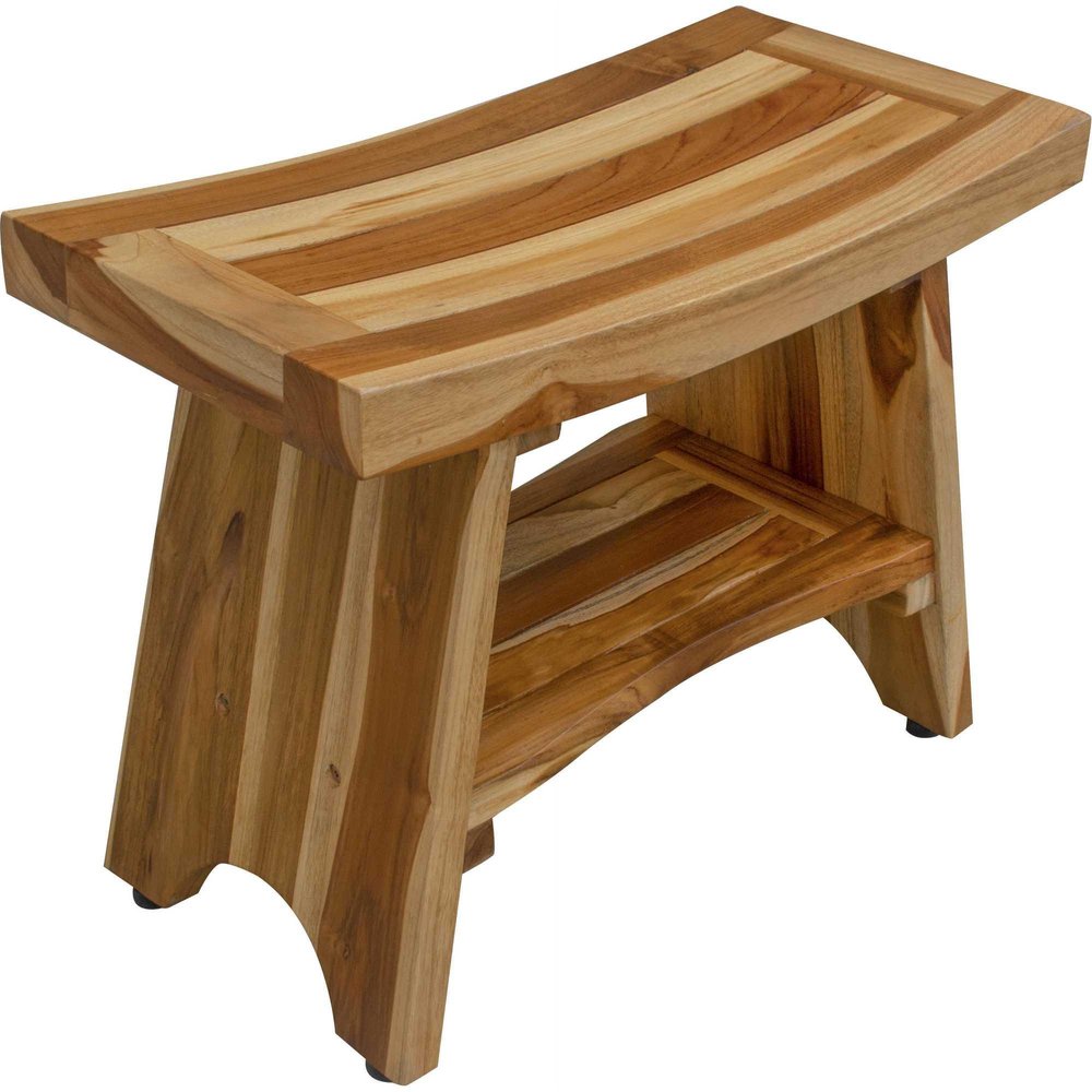 24" Natural Teak Rectangular Shower Bench With Shelf HomeRoots