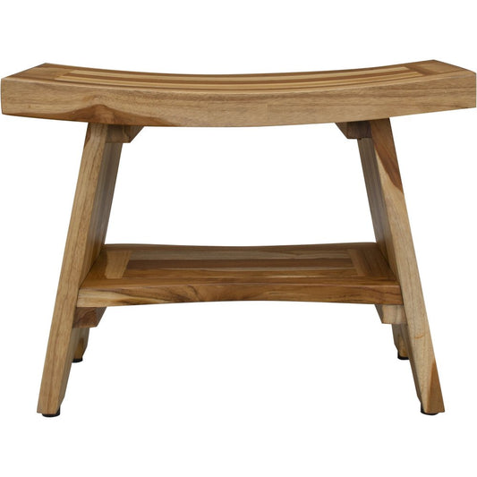 24" Natural Teak Rectangular Shower Bench With Shelf HomeRoots
