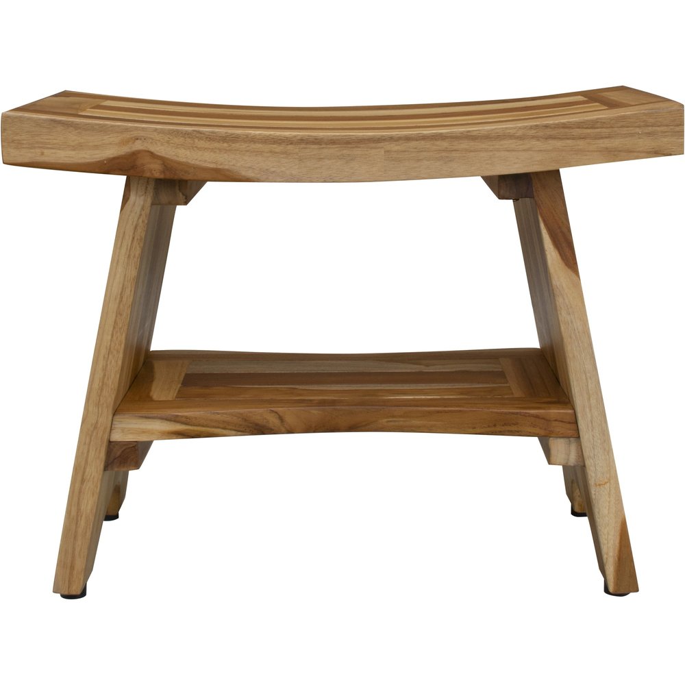 24" Natural Teak Rectangular Shower Bench With Shelf HomeRoots