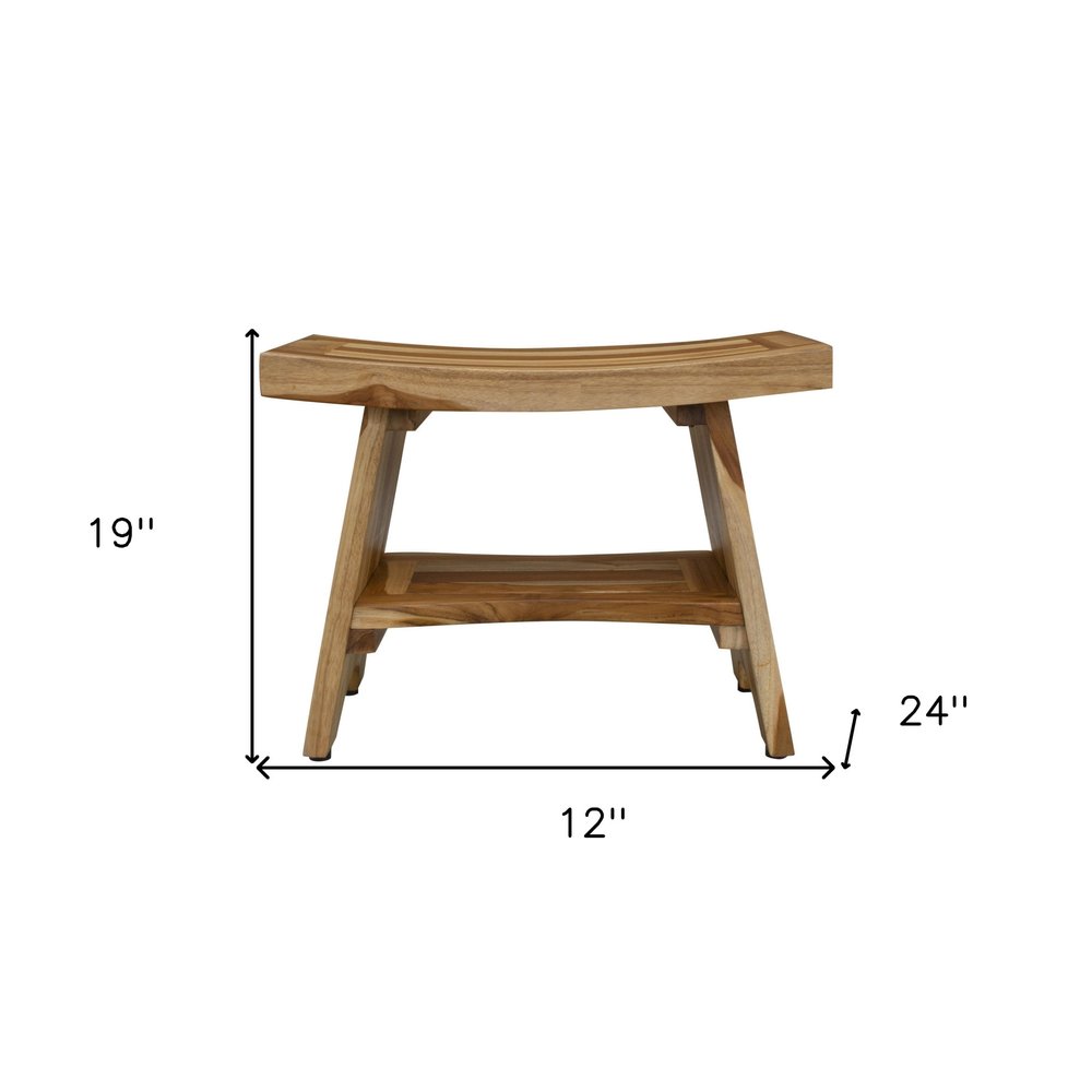 24" Natural Teak Rectangular Shower Bench With Shelf HomeRoots
