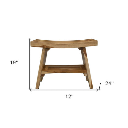 24" Natural Teak Rectangular Shower Bench With Shelf HomeRoots