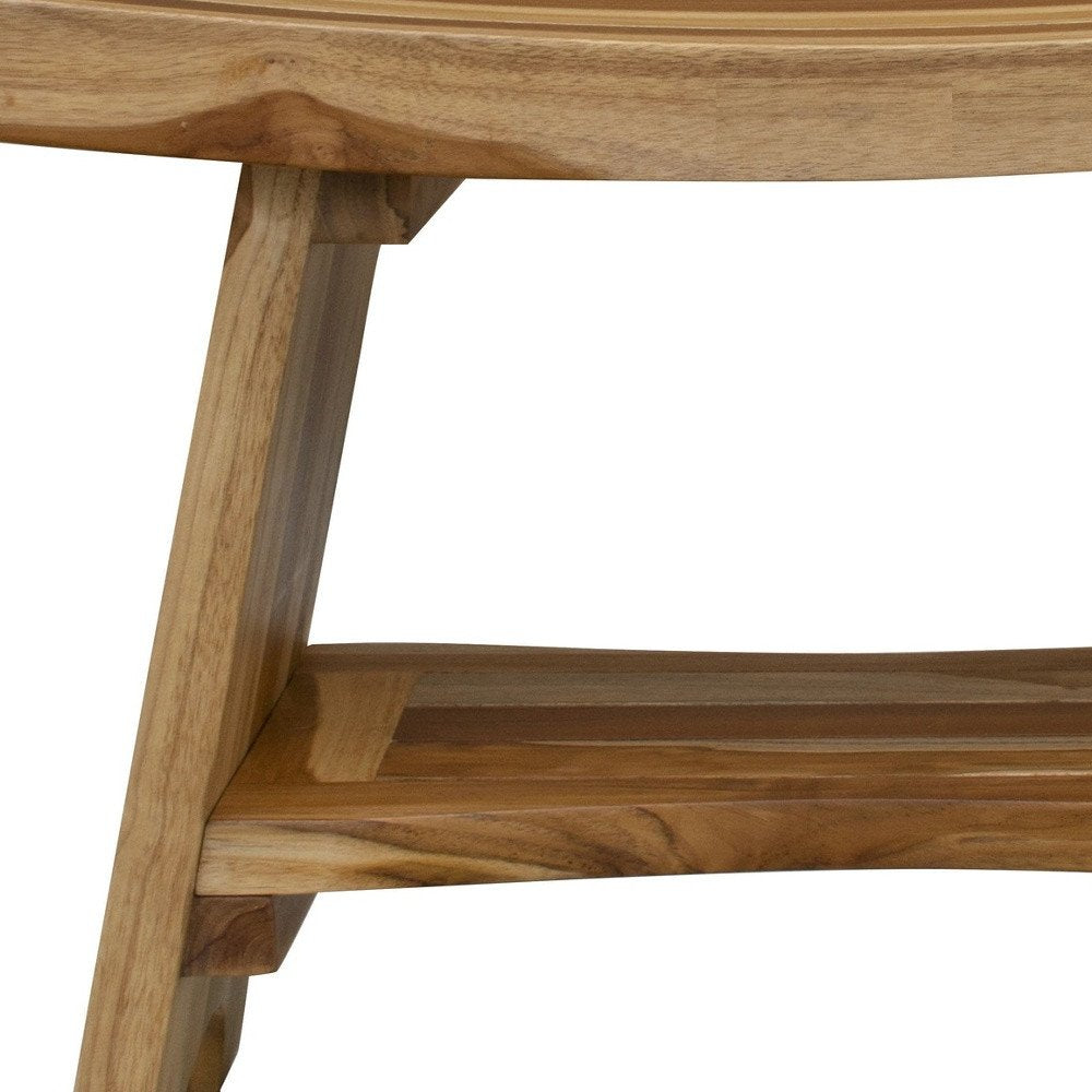 24" Natural Teak Rectangular Shower Bench With Shelf HomeRoots