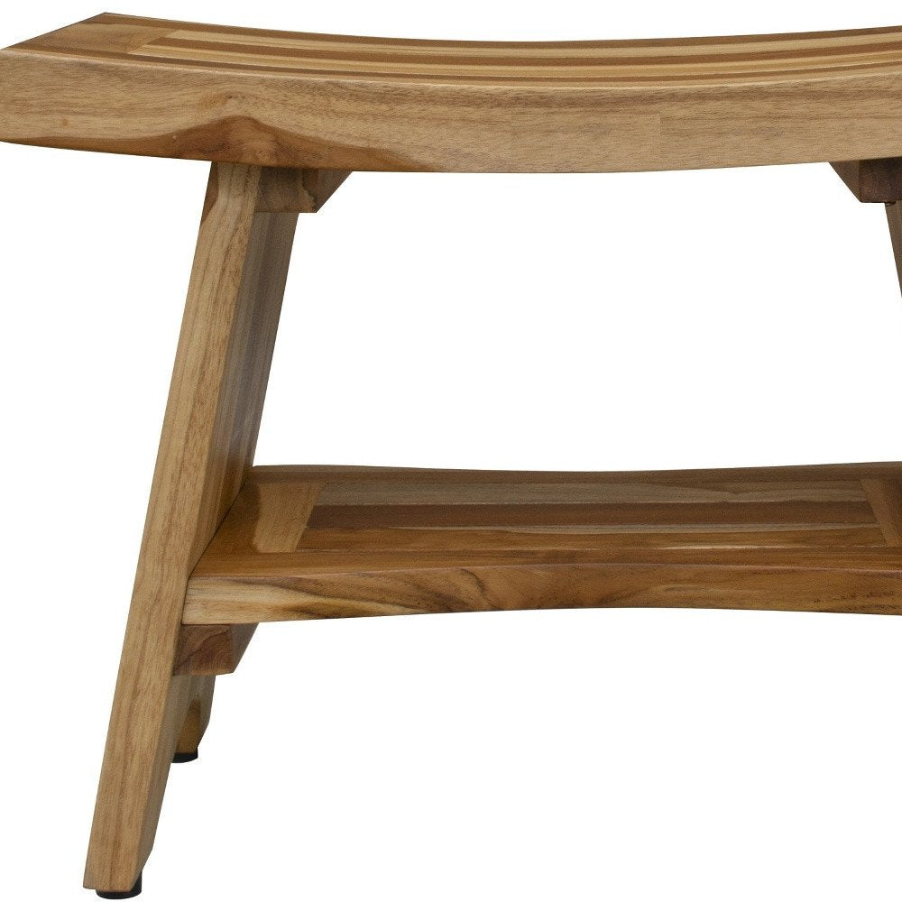 24" Natural Teak Rectangular Shower Bench With Shelf HomeRoots