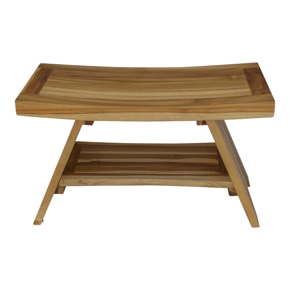 Rectangular Teak Shower Stool Or Bench With Shelf In Natural Finish HomeRoots