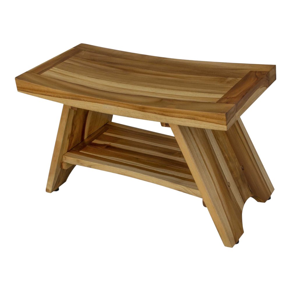 Rectangular Teak Shower Stool Or Bench With Shelf In Natural Finish HomeRoots