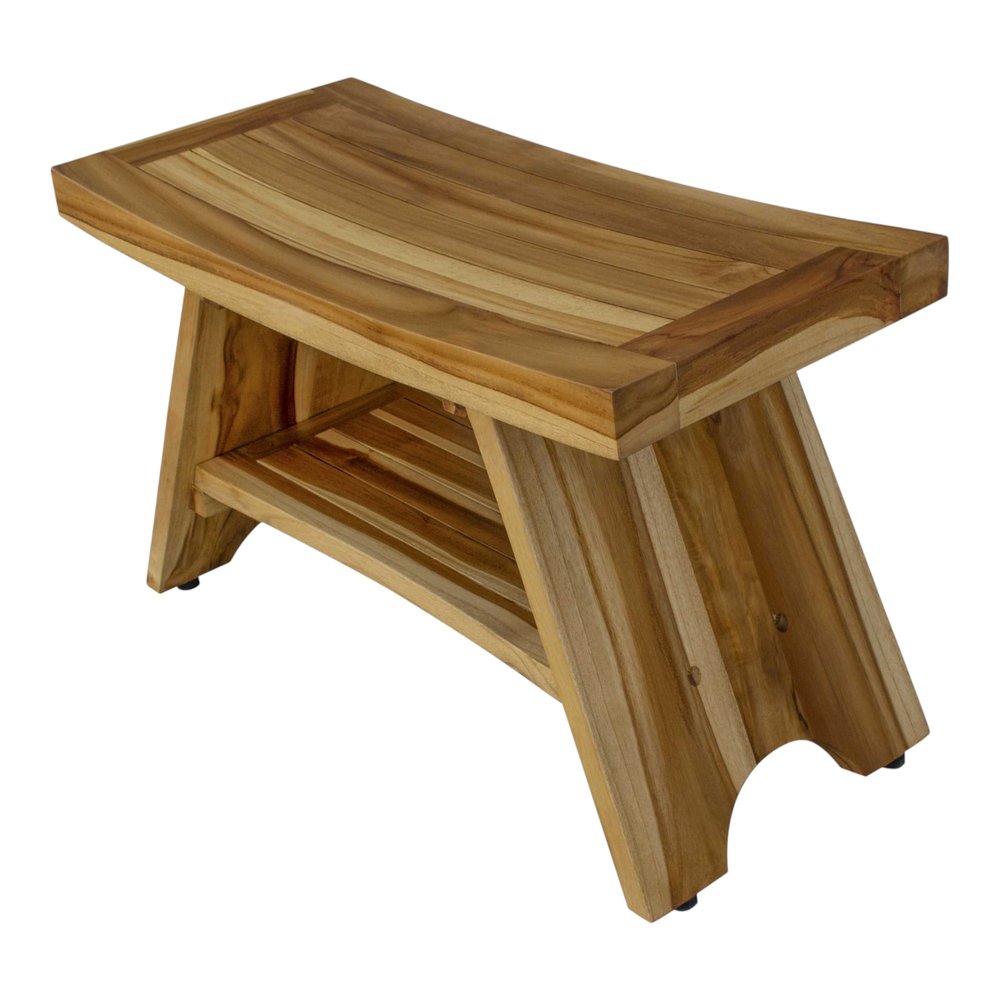 Rectangular Teak Shower Stool Or Bench With Shelf In Natural Finish HomeRoots