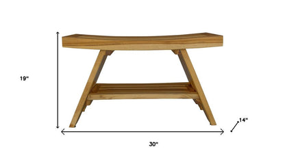 Rectangular Teak Shower Stool Or Bench With Shelf In Natural Finish HomeRoots
