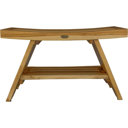 Rectangular Teak Shower Stool Or Bench With Shelf In Natural Finish HomeRoots