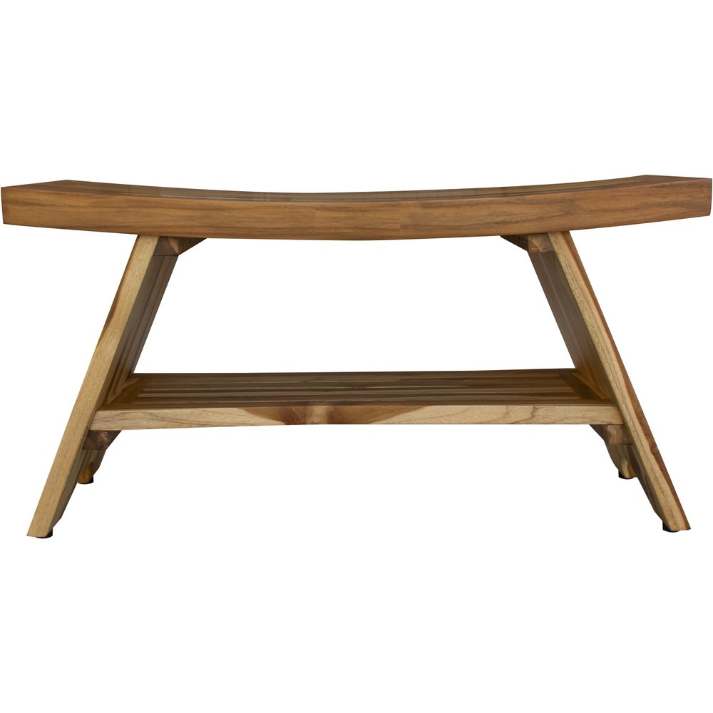 35" Teak Rectangular Shower Outdoor Bench With Shelf In Natural Finish HomeRoots