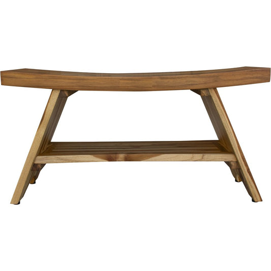 35" Teak Rectangular Shower Outdoor Bench With Shelf In Natural Finish HomeRoots