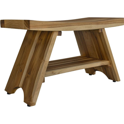 35" Teak Rectangular Shower Outdoor Bench With Shelf In Natural Finish HomeRoots