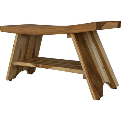 35" Teak Rectangular Shower Outdoor Bench With Shelf In Natural Finish HomeRoots