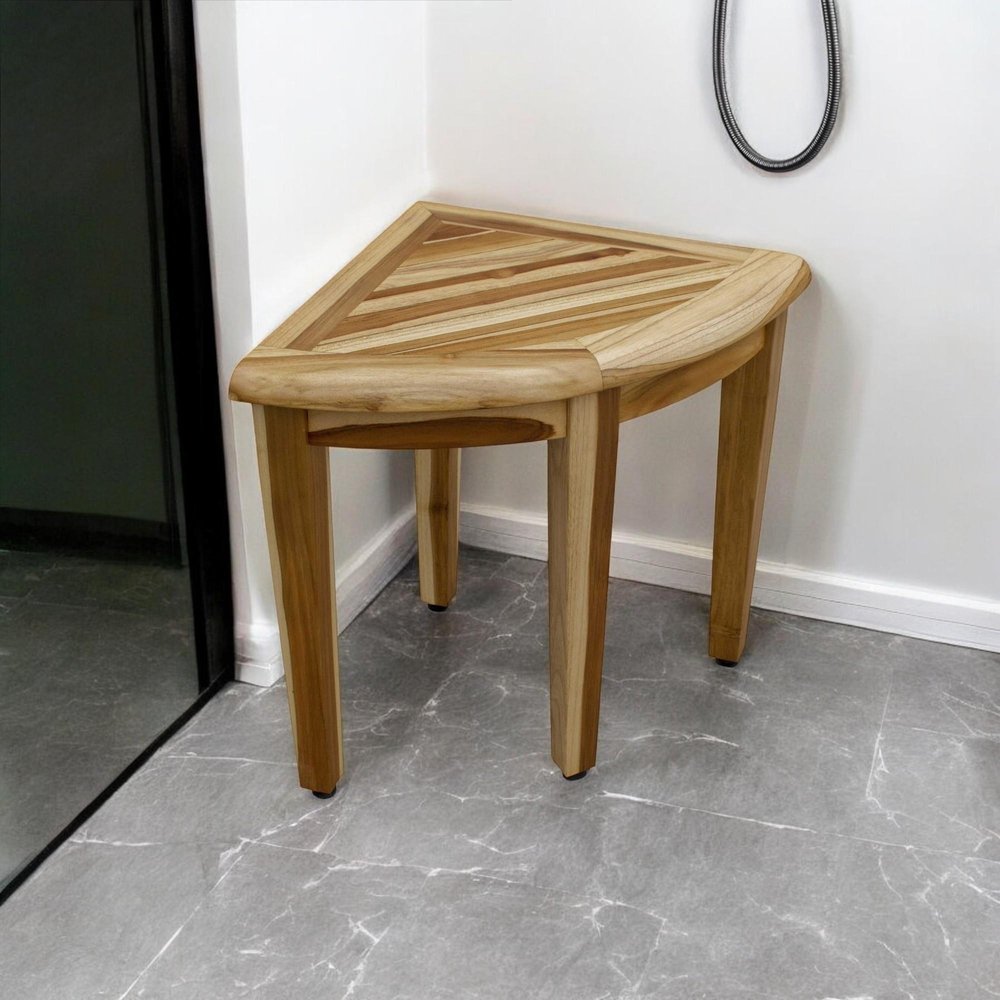 23" Natural Teak Corner Shower Bench HomeRoots
