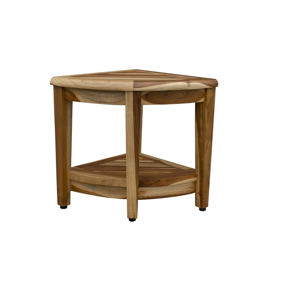 22" Natural Teak Corner Shower Bench With Shelf HomeRoots