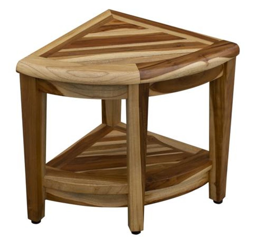 22" Natural Teak Corner Shower Bench With Shelf HomeRoots