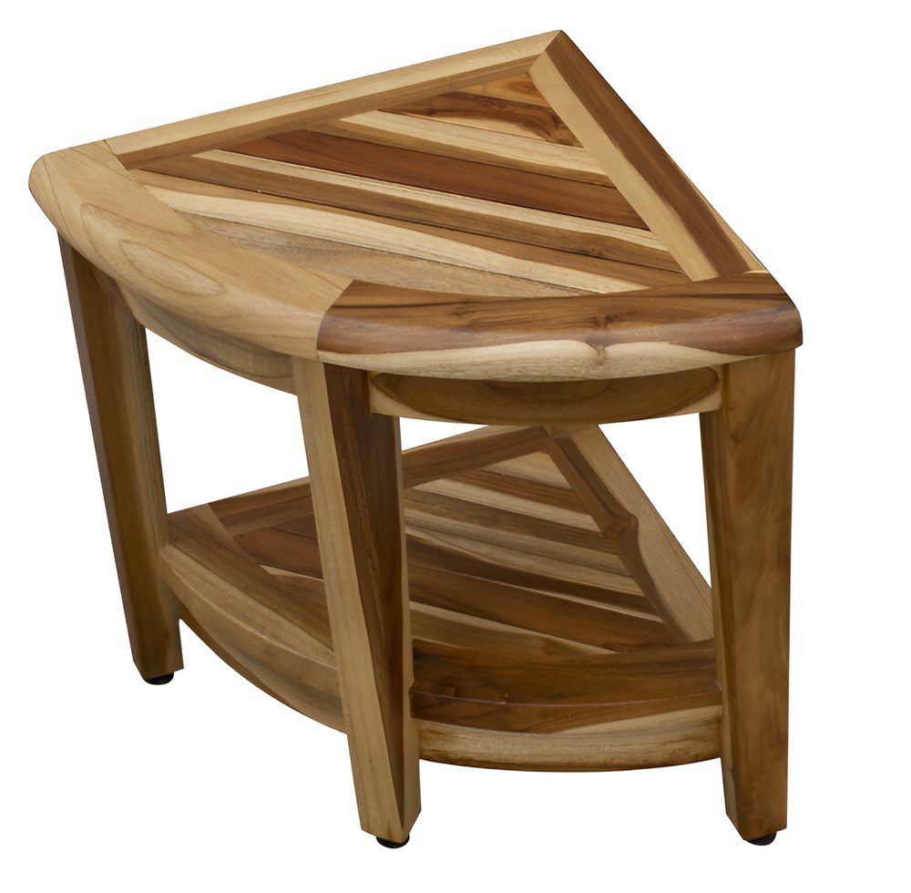 22" Natural Teak Corner Shower Bench With Shelf HomeRoots
