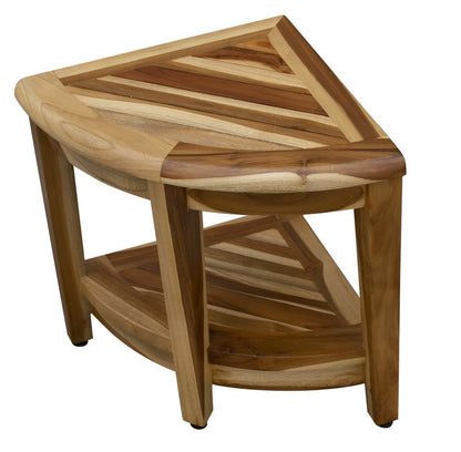 22" Natural Teak Corner Shower Bench With Shelf HomeRoots