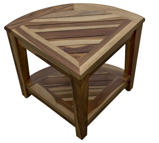 22" Natural Teak Corner Shower Bench With Shelf HomeRoots