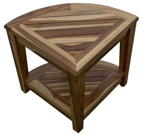22" Natural Teak Corner Shower Bench With Shelf HomeRoots