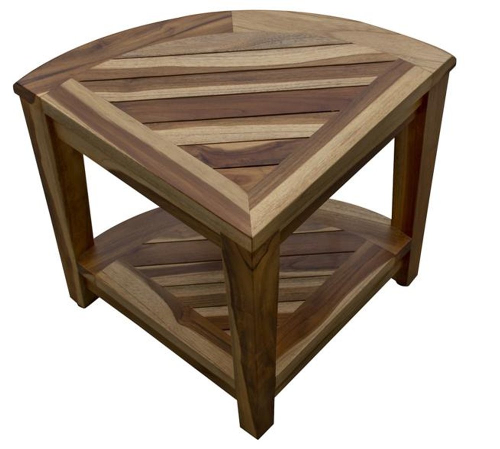 22" Natural Teak Corner Shower Bench With Shelf HomeRoots