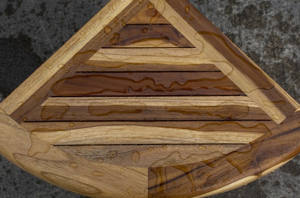 22" Natural Teak Corner Shower Bench With Shelf HomeRoots