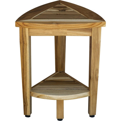 Compact Teak Corner Shower Or Outdoor Bench With Shelf In Natural Finish HomeRoots