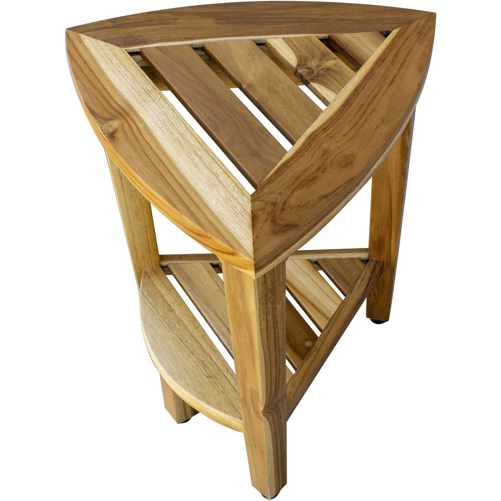 Compact Teak Corner Shower Or Outdoor Bench With Shelf In Natural Finish HomeRoots