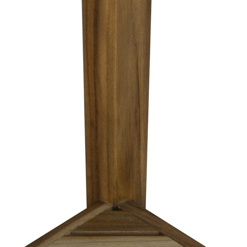 Compact Teak Corner Shower Or Outdoor Bench With Shelf In Natural Finish HomeRoots