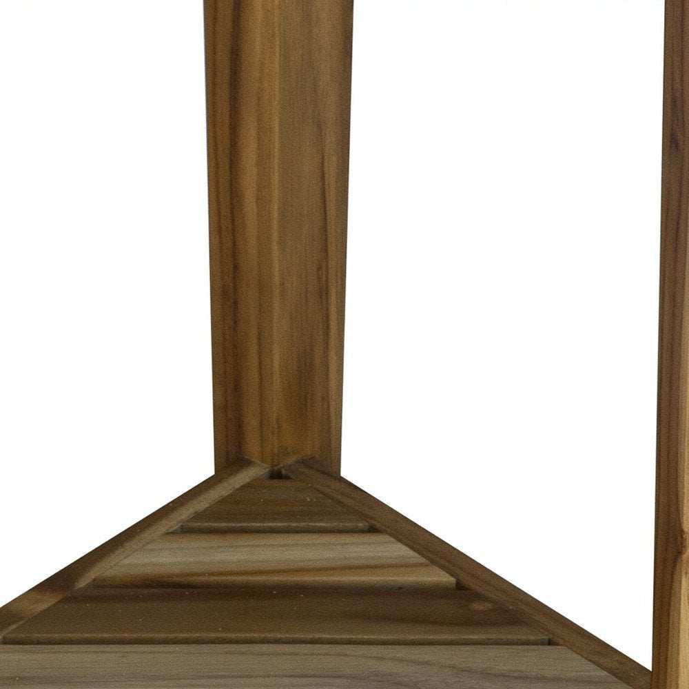 Compact Teak Corner Shower Or Outdoor Bench With Shelf In Natural Finish HomeRoots