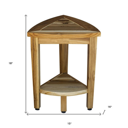 Compact Teak Corner Shower Or Outdoor Bench With Shelf In Natural Finish HomeRoots
