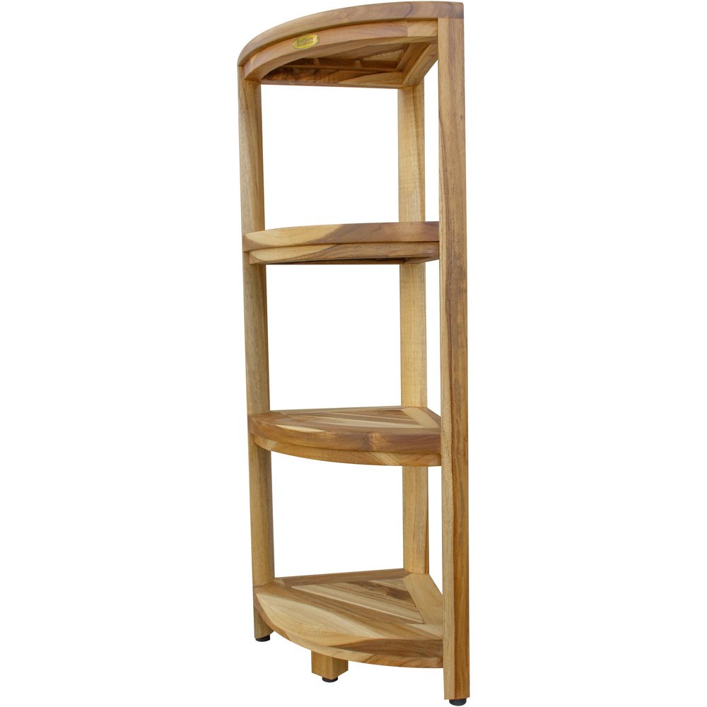 38" Natural Solid Teak Wood Freestanding Corner Shelving Unit HomeRoots