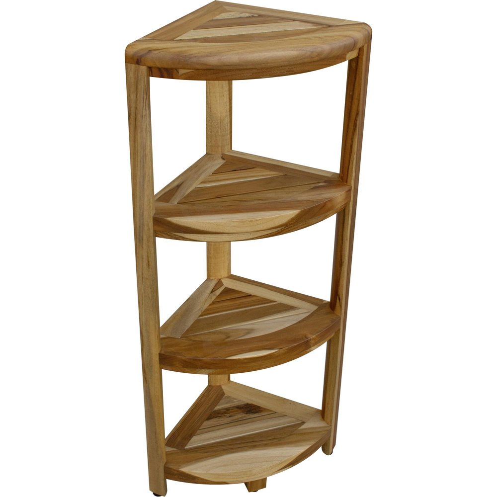 38" Natural Solid Teak Wood Freestanding Corner Shelving Unit HomeRoots