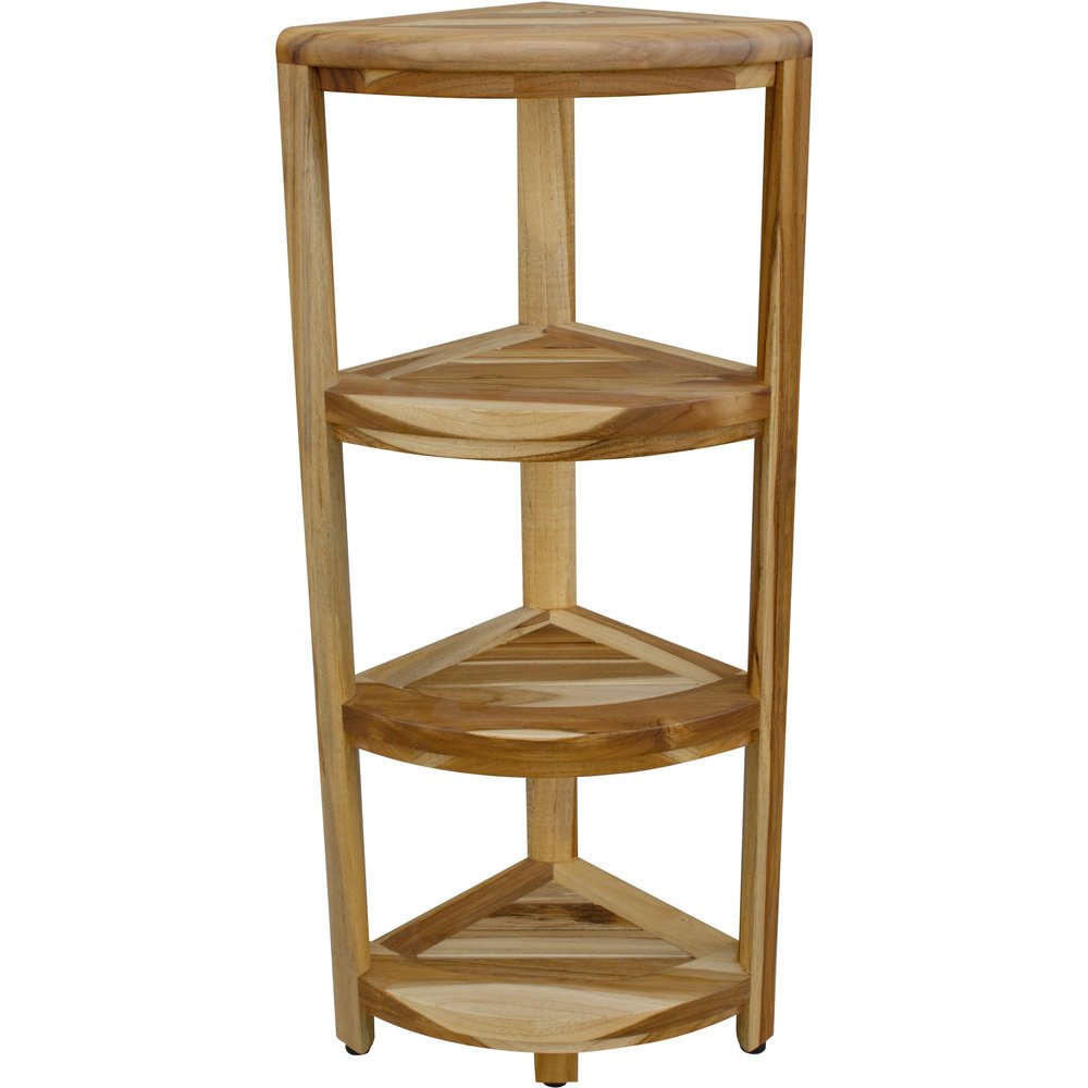 38" Natural Solid Teak Wood Freestanding Corner Shelving Unit HomeRoots