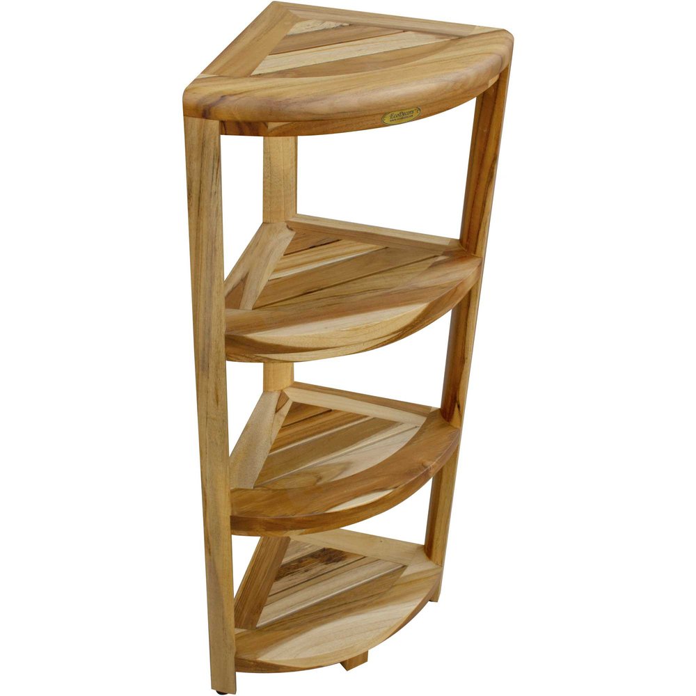 38" Natural Solid Teak Wood Freestanding Corner Shelving Unit HomeRoots
