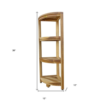 38" Natural Solid Teak Wood Freestanding Corner Shelving Unit HomeRoots